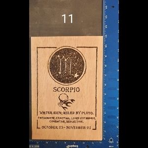 Scorpio wood burned plaque